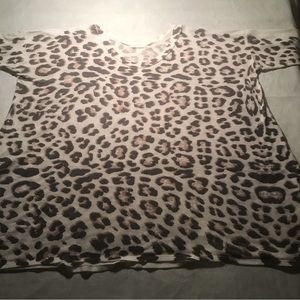 ENTI Size Large Leopard Print Drop Shoulder Top Scoop Neck 3/4 Sleeves A Line